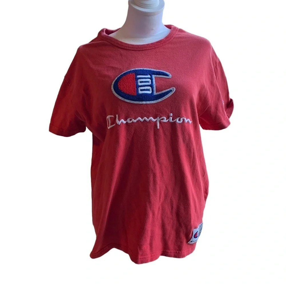 CHAMPION Women's Faded Red and Blue T-shirt, large